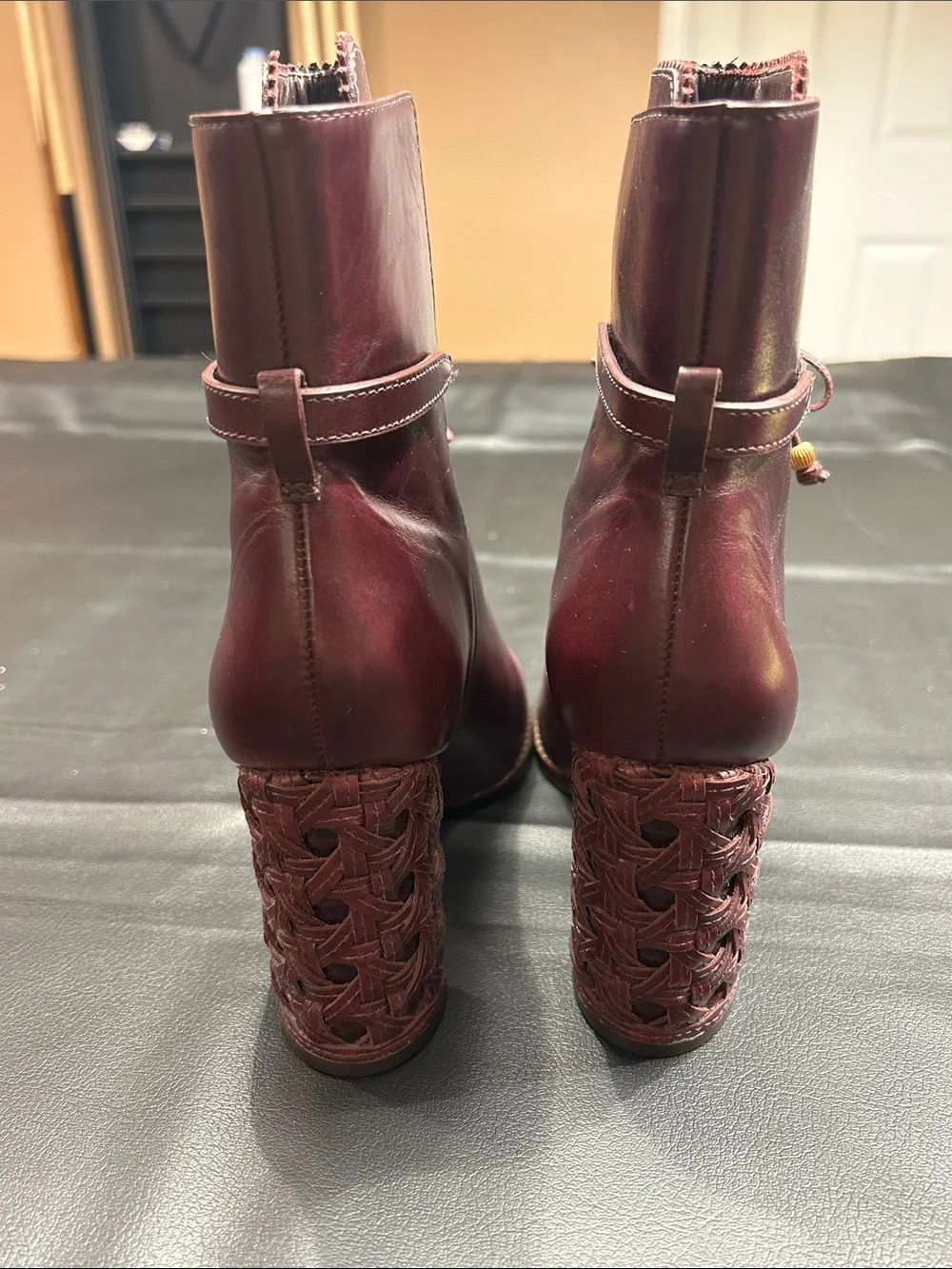 Tory Burch Burgundy Leather Lace-Tie Ankle Boots